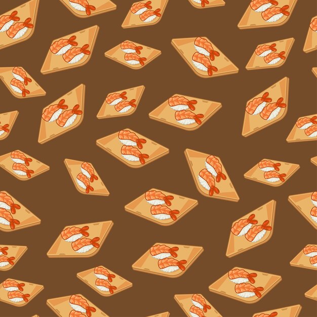 Dibujos animados susishhrimp comida japonesa de patrones sin fisuras en colores de fondo