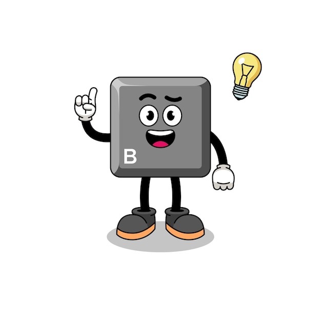 Dibujos animados de la tecla B del teclado con una pose de idea