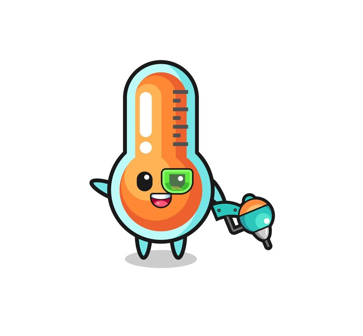 Vector dibujos animados de termómetro como diseño lindo de la mascota del futuro guerrero