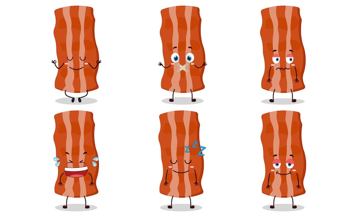 Vector dibujos animados de tocino divertidos con varias expresiones diseño ilustración