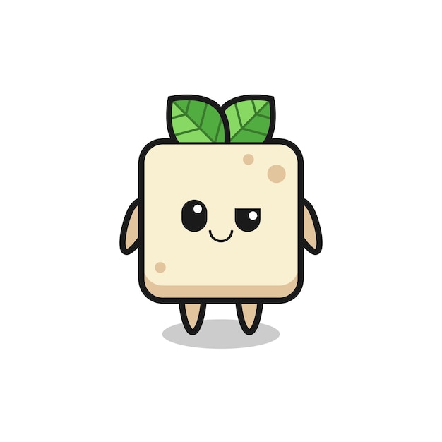Dibujos animados de tofu con una expresión arrogante, diseño de estilo lindo para camiseta, pegatina, elemento de logotipo
