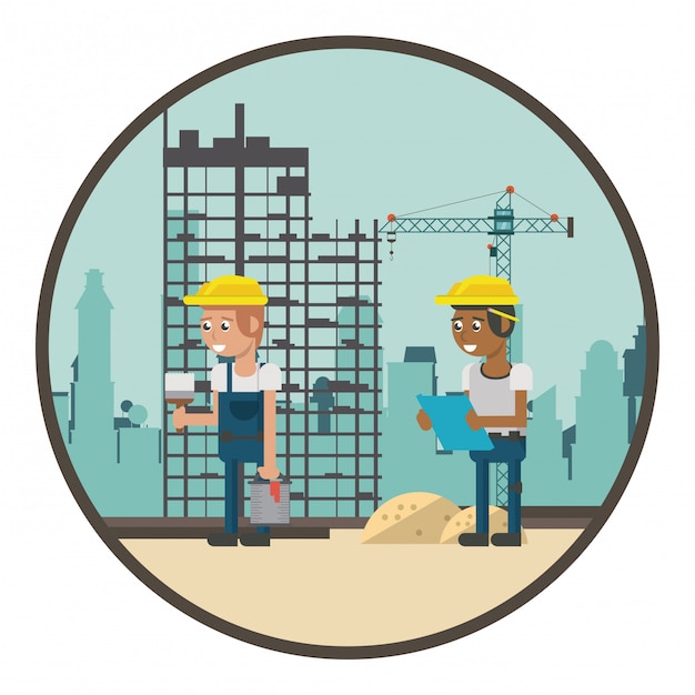 Dibujos animados de trabajadores de construcción