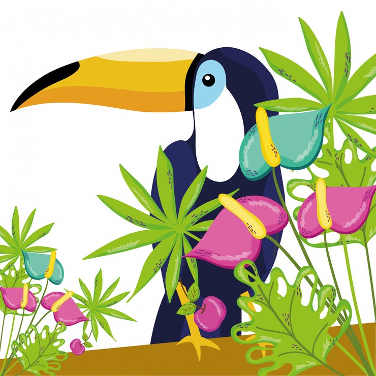 Vector dibujos animados tropical tucano de aves