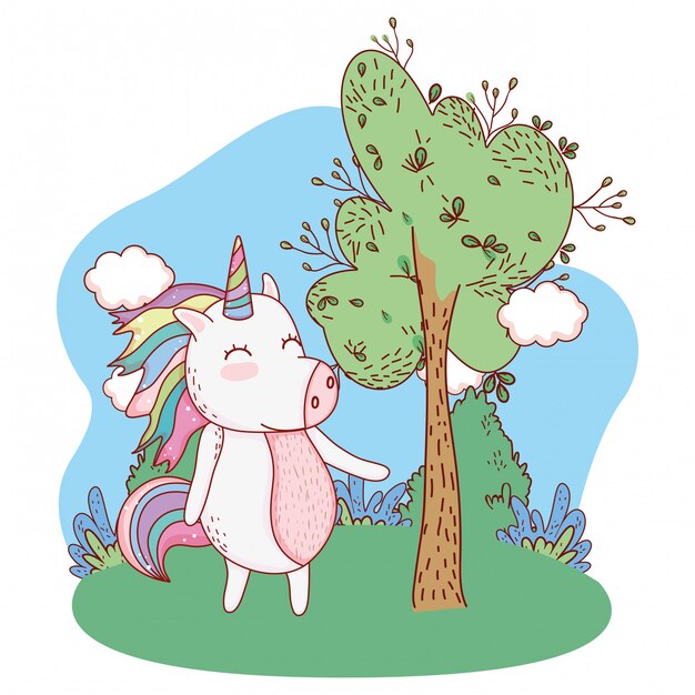 Dibujos animados de unicornio al aire libre