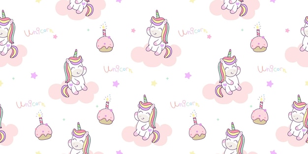 Vector dibujos animados de unicornio transparente con patrón animal de kawaii pastel de cumpleaños