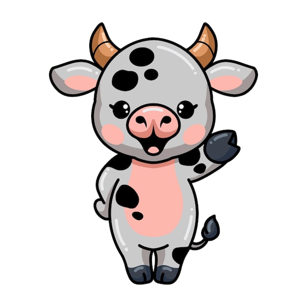 Dibujos animados de vaca lindo bebé agitando la mano