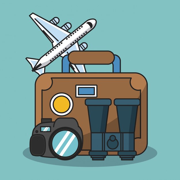 Dibujos animados de vacaciones y elementos de viaje