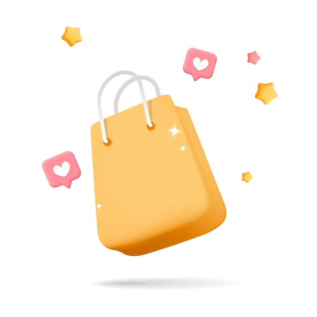 dibujos animados de vector 3d hacer compras en línea bolsa de regalo amarilla voladora redes sociales como diseño de banner