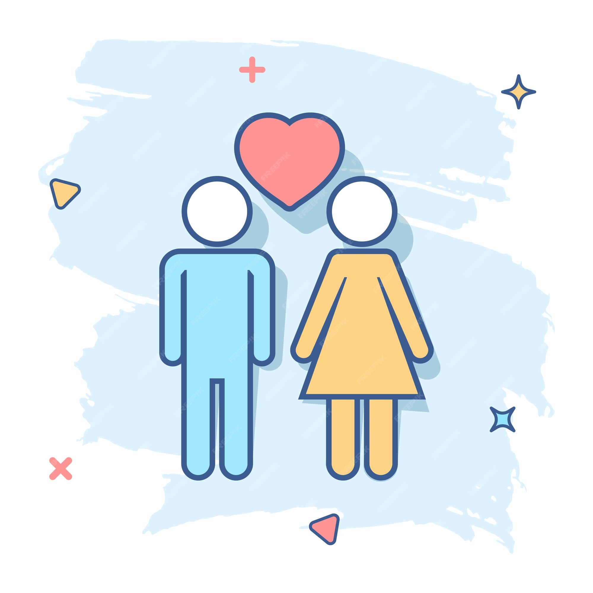 Dibujos animados de vector hombre y mujer con icono de corazón en estilo cómico personas firman ilustración pictograma relaciones comerciales concepto de efecto de salpicadura | Vector Premium Dibujos animados de vector hombre y mujer con icono de corazón en estilo cómico personas firman ilustración pictograma relaciones comerciales concepto de efecto de salpicadura | Vector Premium