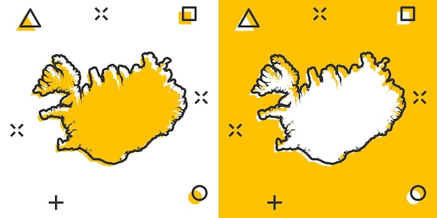 Dibujos animados de vector icono de mapa de islandia en estilo cómico islandia signo ilustración pictograma cartografía mapa negocio efecto de salpicadura concepto