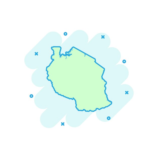 Dibujos animados de vector icono de mapa de Tanzania en estilo cómico pictograma de ilustración de signo de Tanzania concepto de efecto de salpicadura de negocio de mapa de cartografía