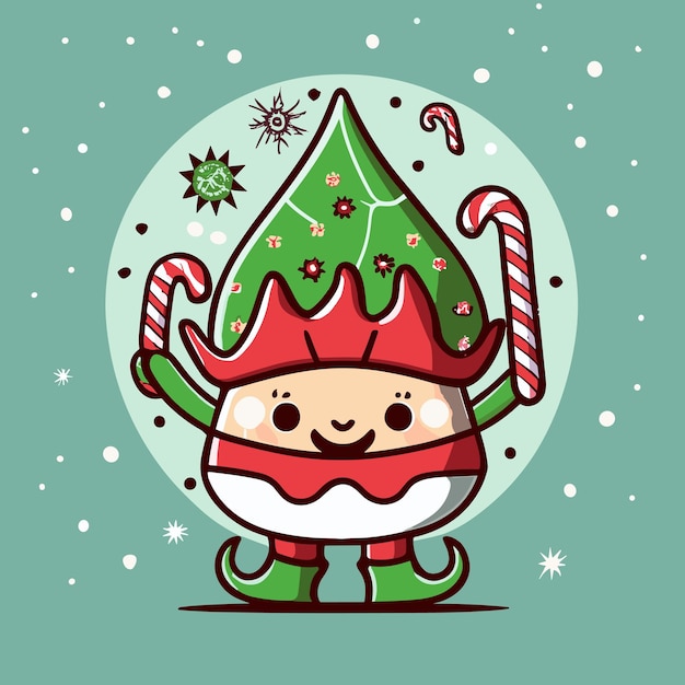 Vector dibujos animados vectoriales de un elfo de navidad feliz