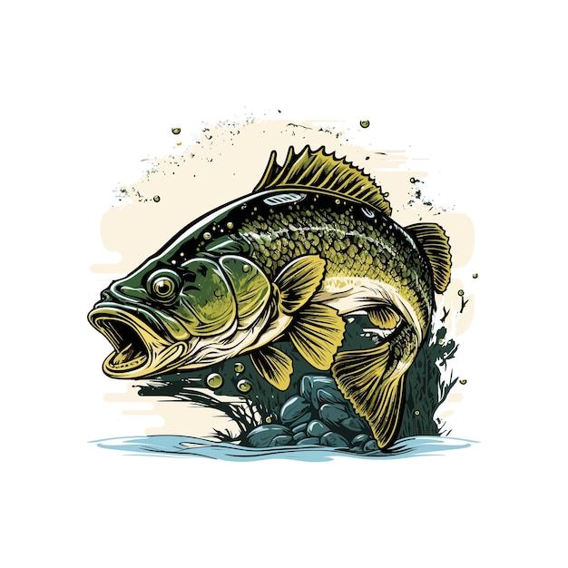 Dibujos animados vectoriales de peces grandes para camisetas Diseño de camisetas de peces grandes