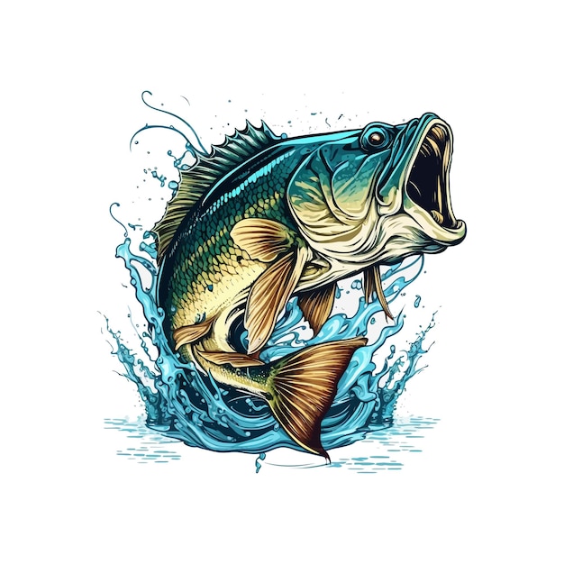 Dibujos animados vectoriales de peces grandes para camisetas Diseño de camisetas de peces grandes