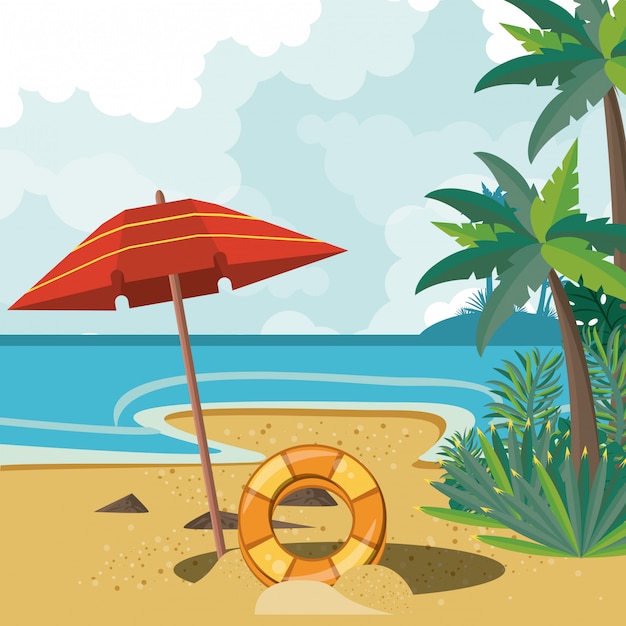 Dibujos animados de verano y playa | Vector Premium