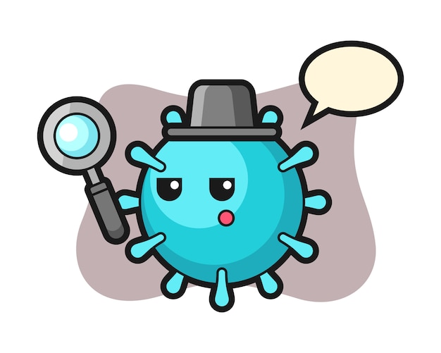 Dibujos animados de virus buscando con una lupa