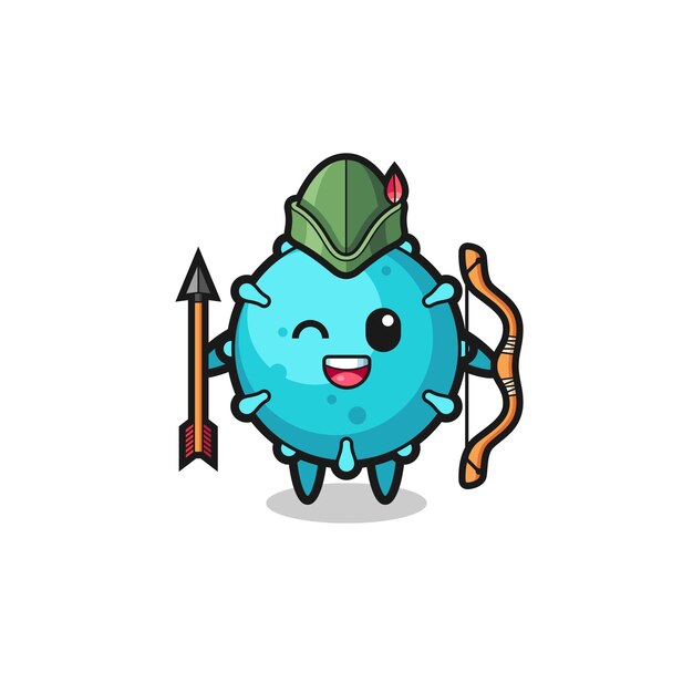Dibujos animados de virus como mascota de arquero medieval