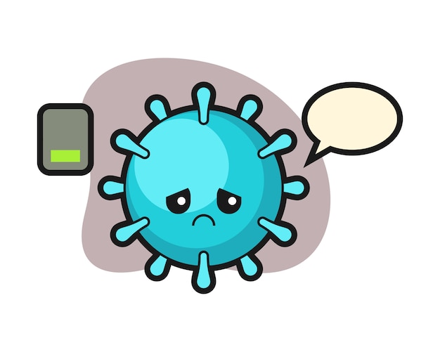 Dibujos animados de virus haciendo un gesto cansado