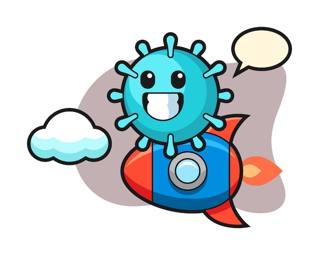 Dibujos animados de virus montando un cohete