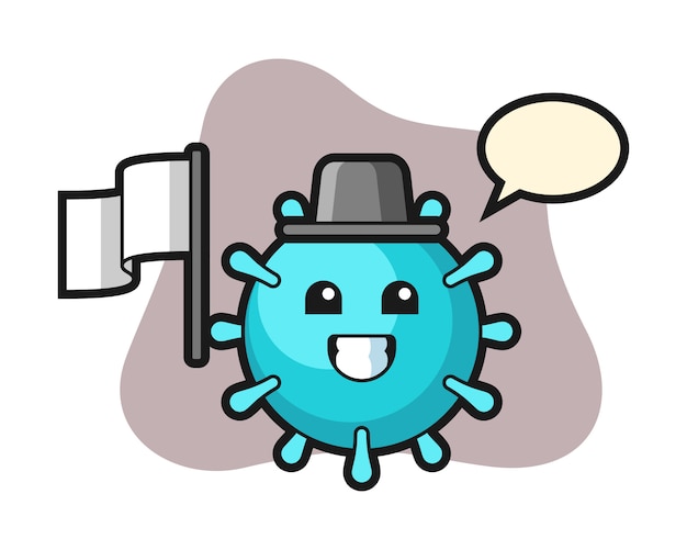 Dibujos animados de virus sosteniendo una bandera