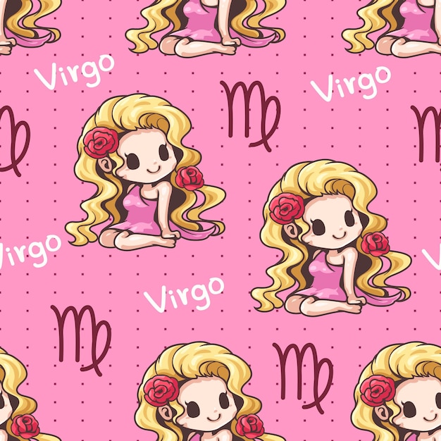 Dibujos animados de zodiaco virgo de patrones sin fisuras