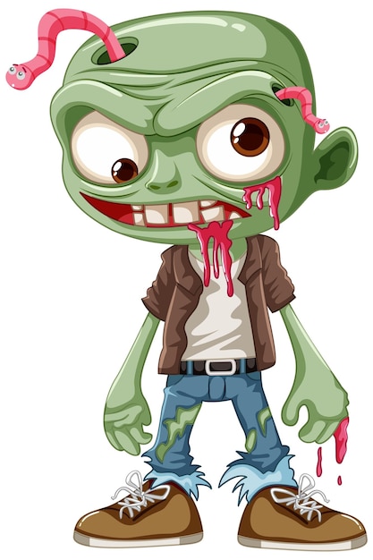Vector dibujos animados de zombies masculinos con gusano fuera de la cabeza