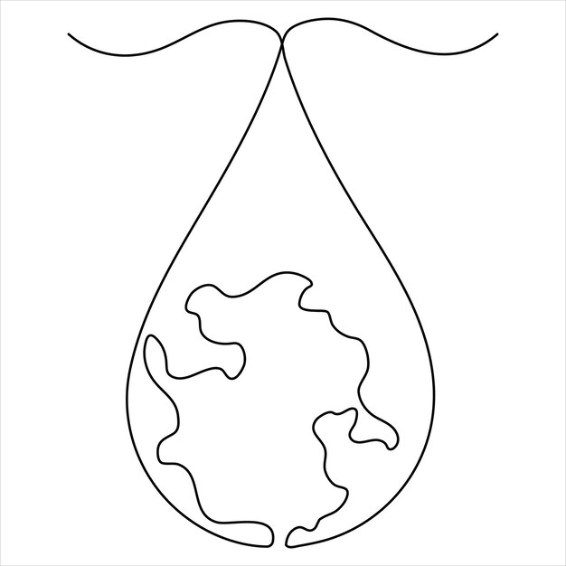 Vector dibujos de arte de una sola línea del día mundial del agua e ilustración de arte vectorial de un contorno de una gota de agua de una línea