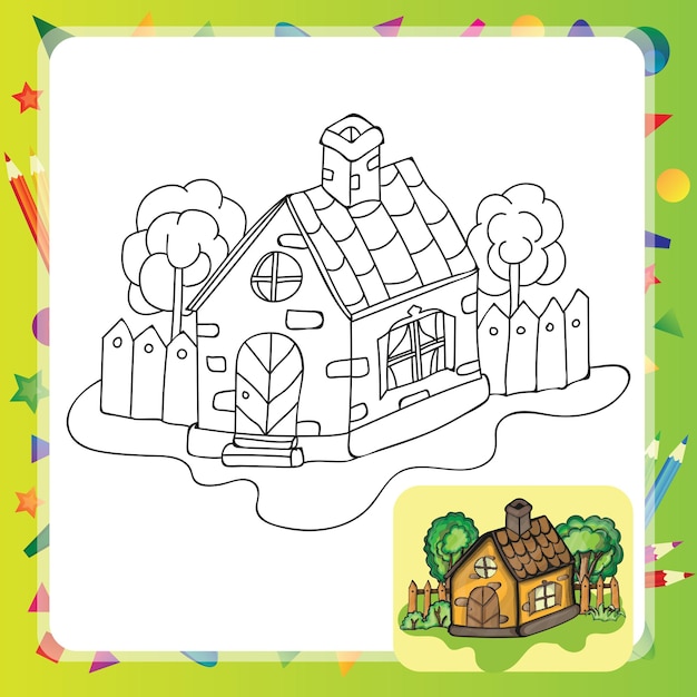 Dibujos de casa de campo estilizada con jardín