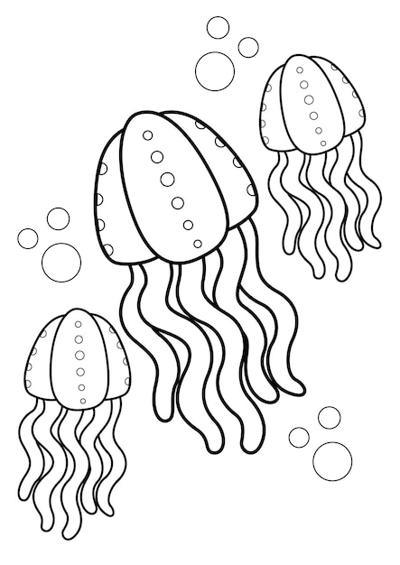 Dibujos para colorear de animales submarinos de medusas A4 para niños y adultos