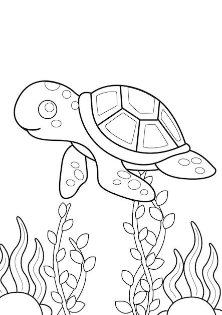 Vector dibujos para colorear de animales submarinos de tortugas a4 para niños y adultos