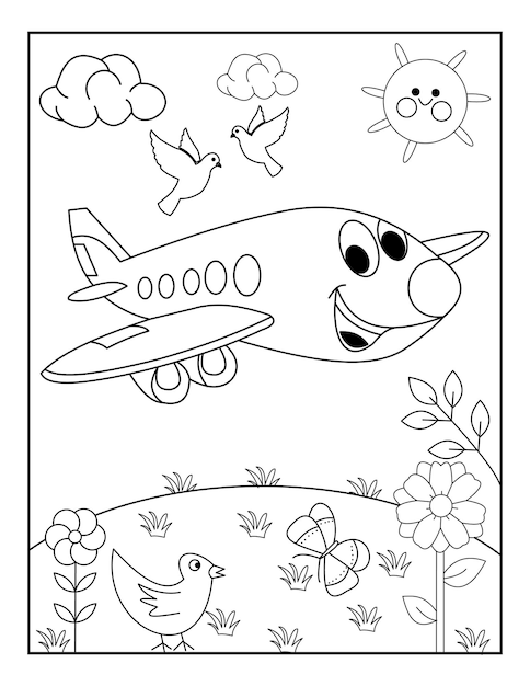 Dibujos para colorear de aviones con un escenario increíble.