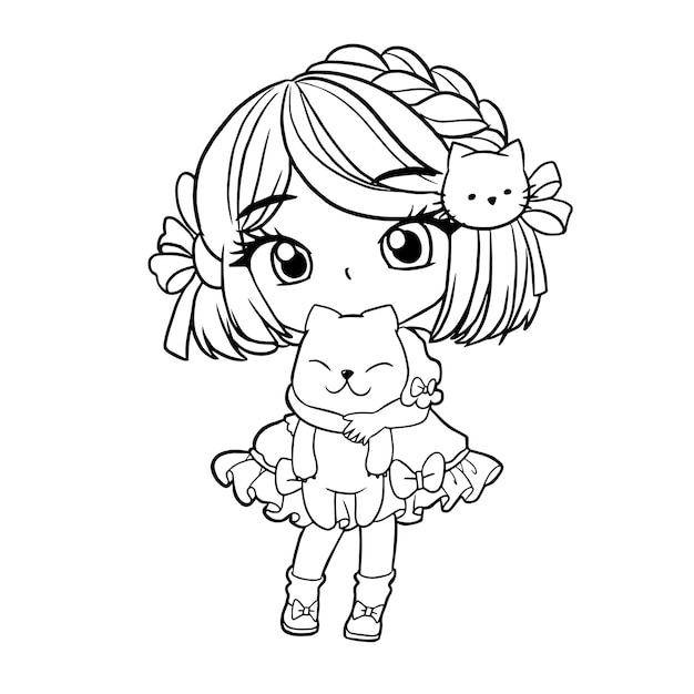 Dibujos para colorear chicas lindas anime manga kawaii niños | Vector  Premium