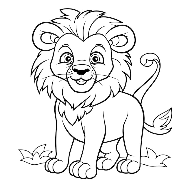 dibujos para colorear dibujo de dibujos animados para niños de león lindo ilustraciones vectoriales en blanco y negro