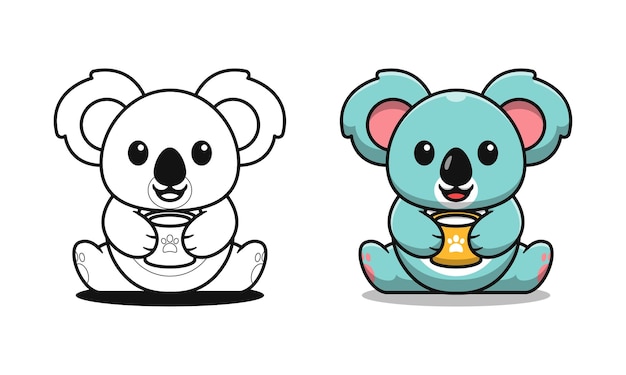 Dibujos para colorear de dibujos animados lindo koala bebiendo leche para niños