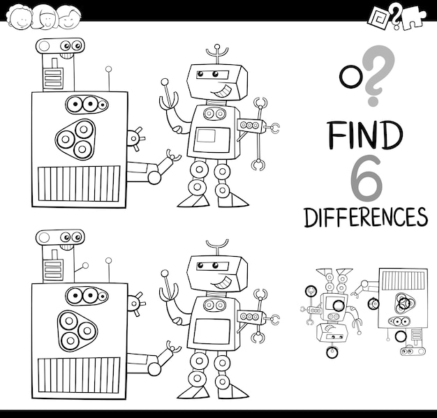 Vector dibujos para colorear diferencias con robots