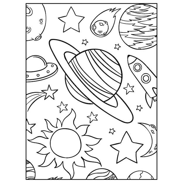 Dibujos para colorear del espacio para niños Vector Premium