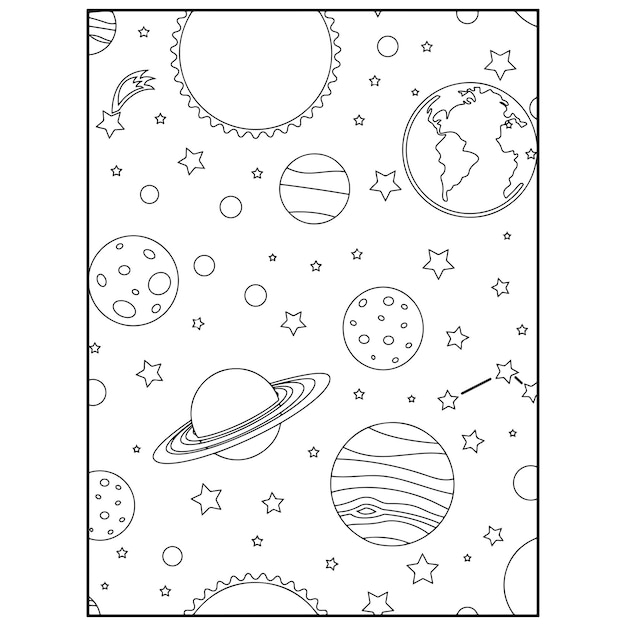 Dibujos para colorear del espacio para niños vector premium