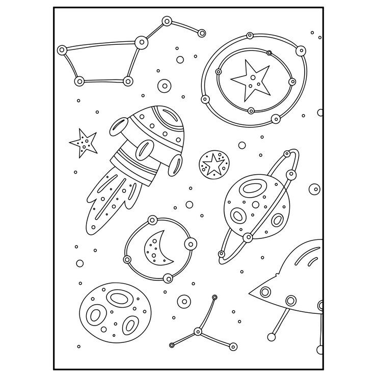 Vector dibujos para colorear del espacio para niños vector premium