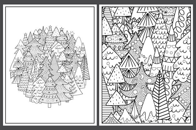 Dibujos para colorear con lindos árboles de Navidad
