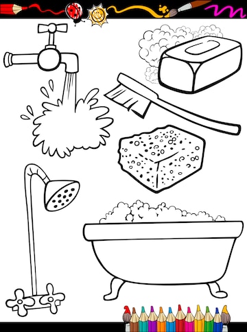 Dibujos para colorear objetos de higiene para colorear | Vector Premium Dibujos para colorear objetos de higiene para colorear | Vector Premium
