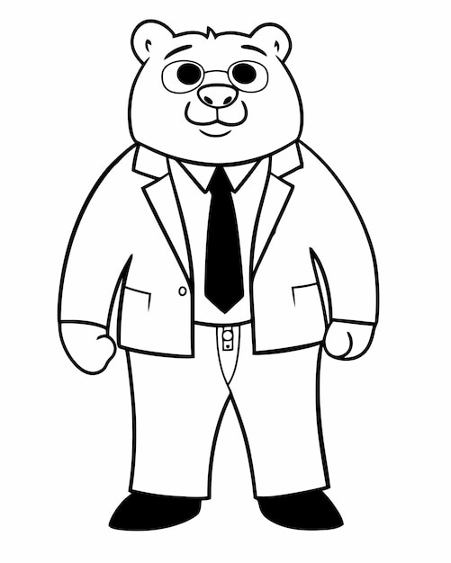 Dibujos para colorear de un oso de dibujos animados con traje y corbata