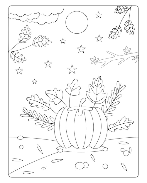 Dibujos para colorear de otoño para niños Vector Premium
