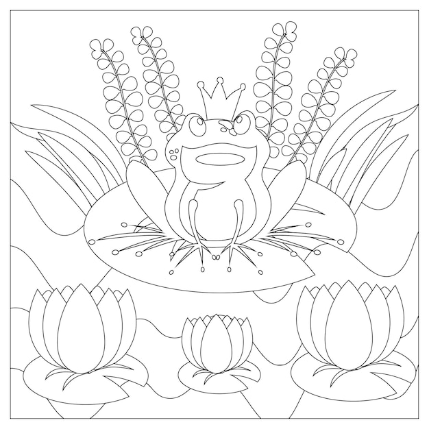 Dibujos para colorear de ranas para niños imprimibles Vector Premium