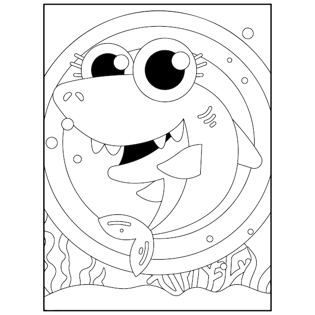 Dibujos para colorear de tiburones imprimibles para niños Vector Premium