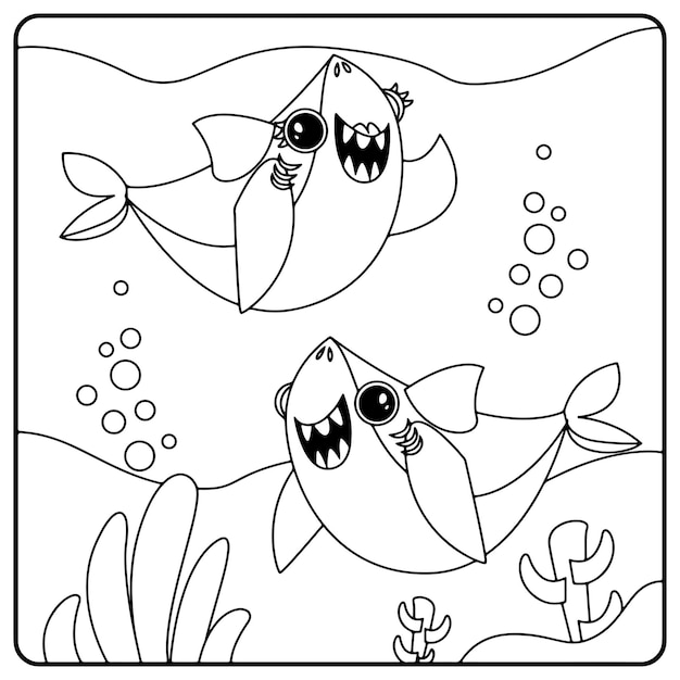 Dibujos para colorear de tiburones para niños Vector Premium