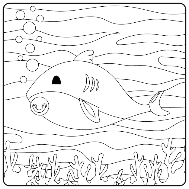 Dibujos para colorear de tiburones para niños vector premium