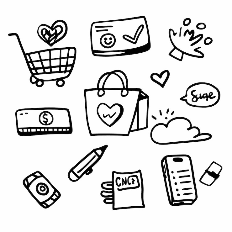 Vector dibujos de compras y pagos dibujados a mano