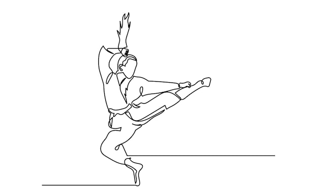 Dibujos continuos de atletas practicando artes marciales de karate entrenamiento y determinación