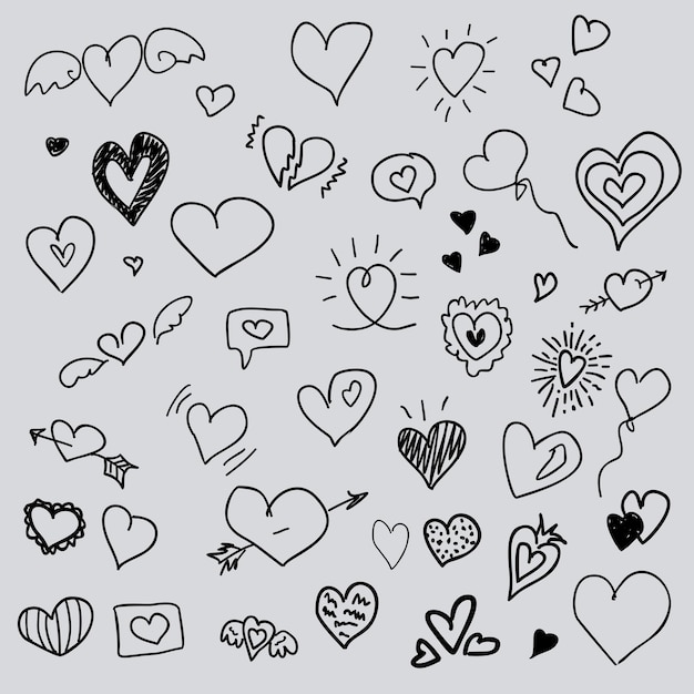 Dibujos de corazones dibujados a mano para el Día de San Valentín