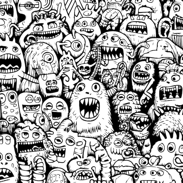dibujos divertidos de monstruos para colorear libros o páginas